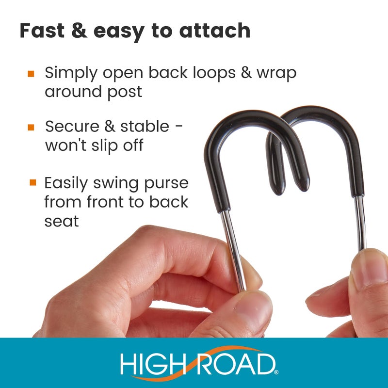 High Road Metal Car Hooks - Hard Hat Holder for Truck and Unbreakable Headrest Hooks for Car for Large Straps and Heavy Bags up to 40 lbs - Secure Attachment Loops Fit All Headrest Posts, 2-Pack - Image 4